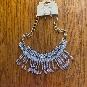 Rhinestone Fringe Bib‎ Statement Necklace